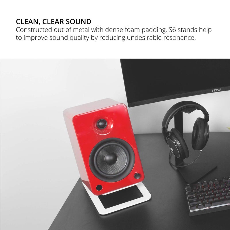 Kanto S6W Tilted Desktop Speaker Stands for Large Bookshelf Speakers & Full-Size 5â€-7â€ Studio Monitors | Supports 20 lbs | Damping Foam Padding | Â¼â€-20 Mounting | Pair | White - Image 5